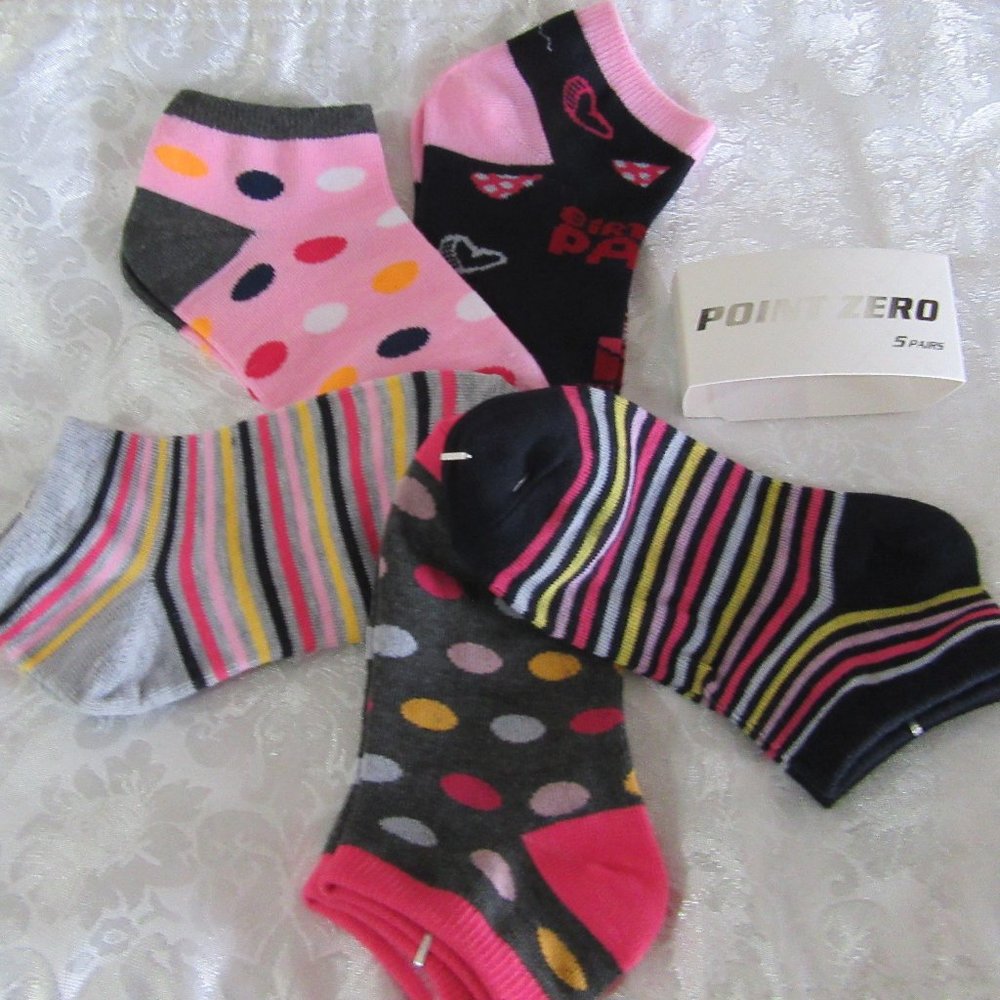 5 Pack Socks Ankle Girls size 5-8